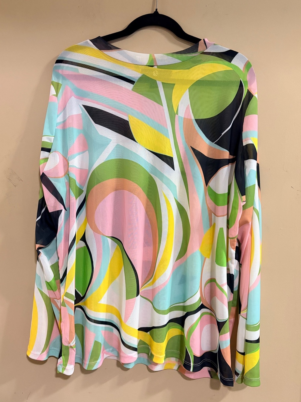 Ashley Stewart Long Sleeve Retro Abstract Print Sheer Tunic 22/24